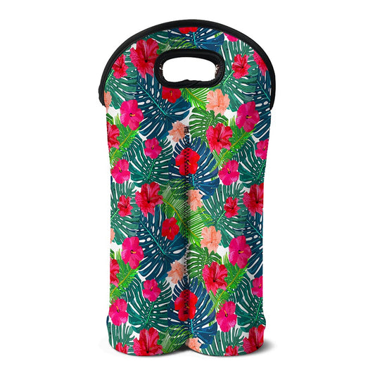 Colorful Hawaii Floral Pattern Print Double Neoprene Wine Tote