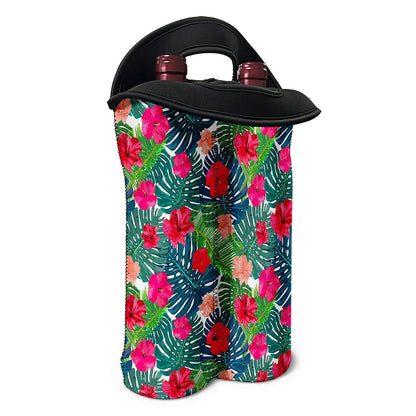 Colorful Hawaii Floral Pattern Print Double Neoprene Wine Tote