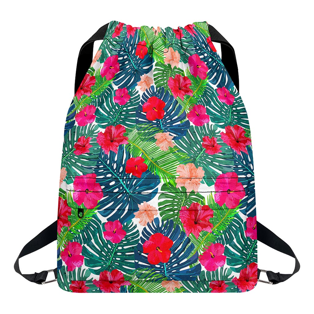 Colorful Hawaii Floral Pattern Print Drawstring Backpack