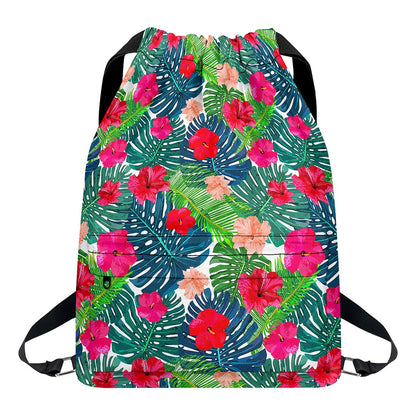 Colorful Hawaii Floral Pattern Print Drawstring Backpack