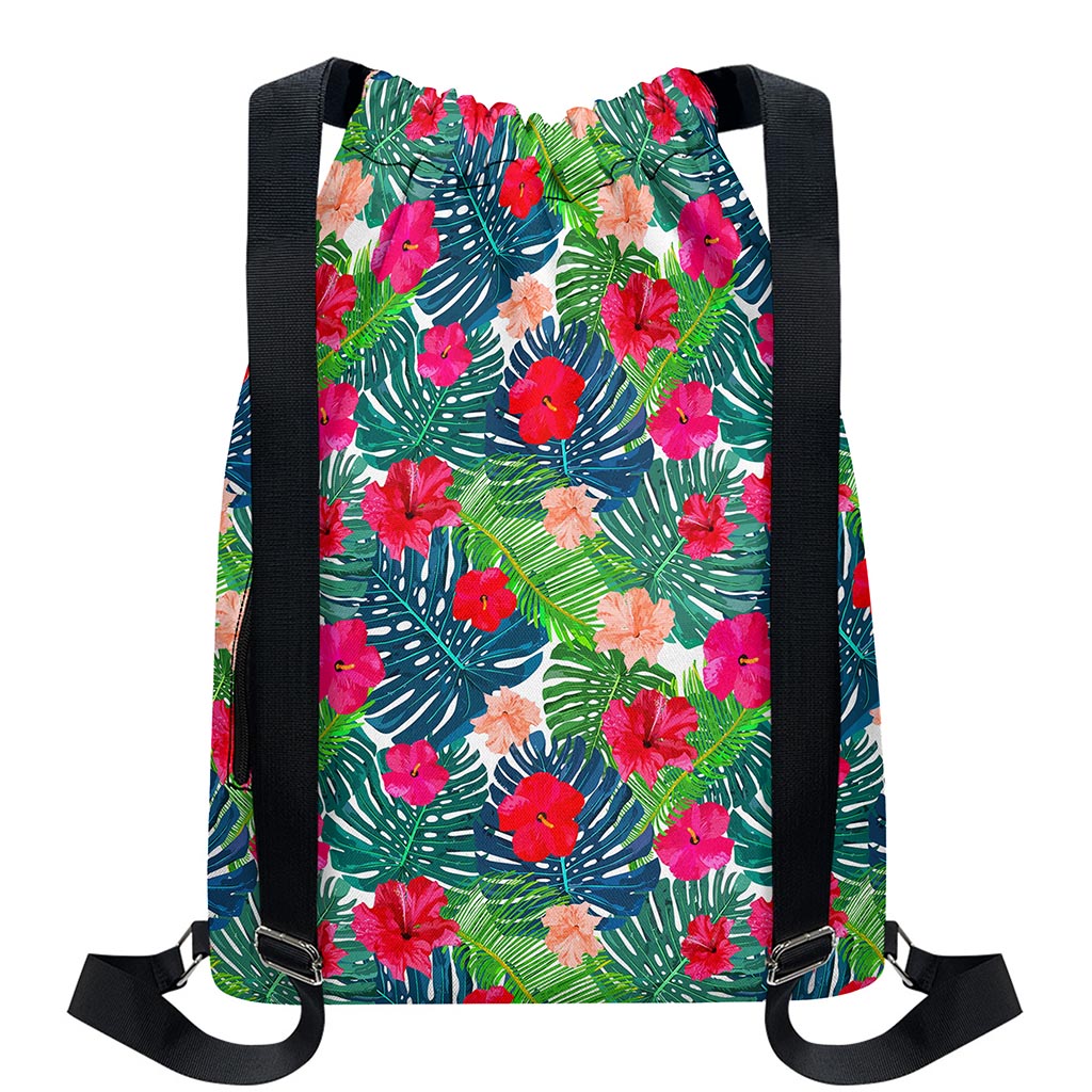 Colorful Hawaii Floral Pattern Print Drawstring Backpack