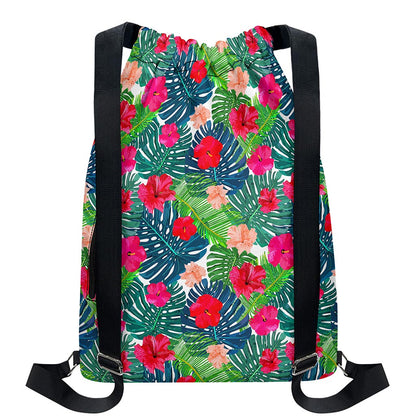 Colorful Hawaii Floral Pattern Print Drawstring Backpack