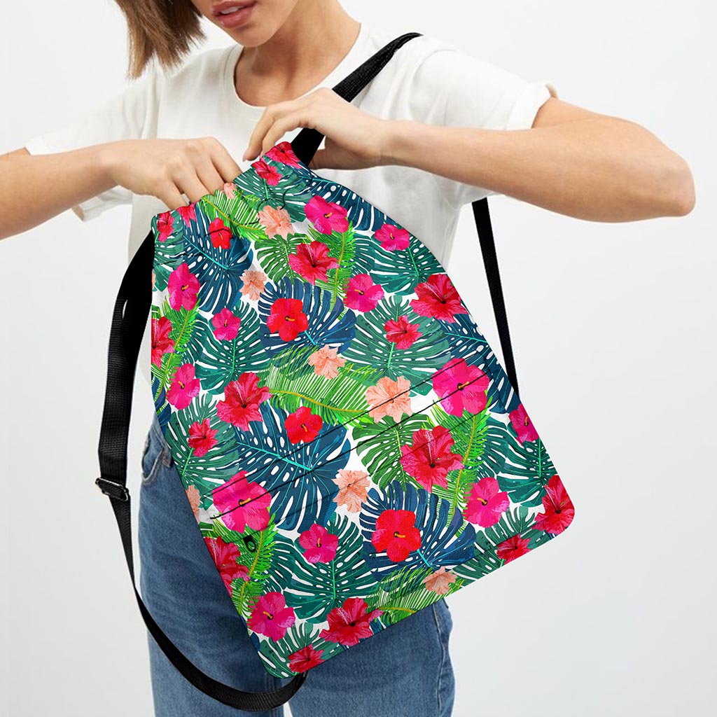 Colorful Hawaii Floral Pattern Print Drawstring Backpack