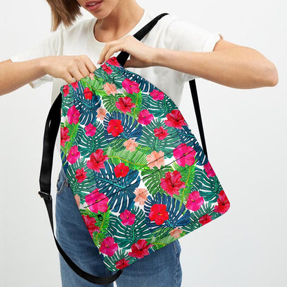 Colorful Hawaii Floral Pattern Print Drawstring Backpack