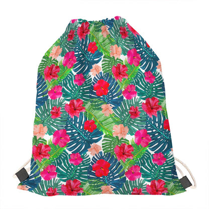 Colorful Hawaii Floral Pattern Print Drawstring Bag