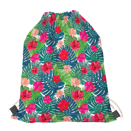 Colorful Hawaii Floral Pattern Print Drawstring Bag