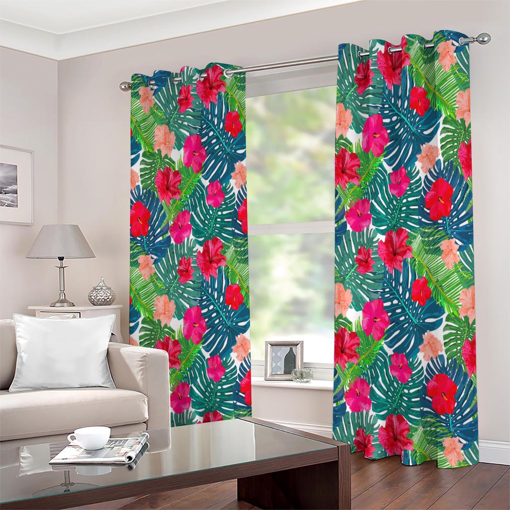 Colorful Hawaii Floral Pattern Print Extra Wide Grommet Curtains