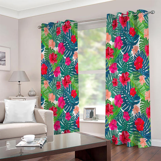 Colorful Hawaii Floral Pattern Print Extra Wide Grommet Curtains