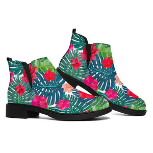 Colorful Hawaii Floral Pattern Print Flat Ankle Boots