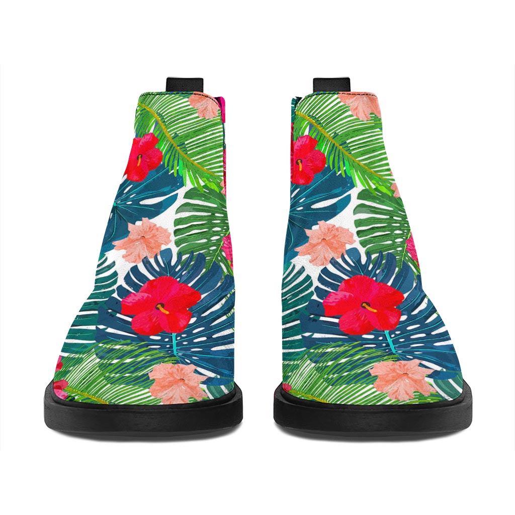 Colorful Hawaii Floral Pattern Print Flat Ankle Boots