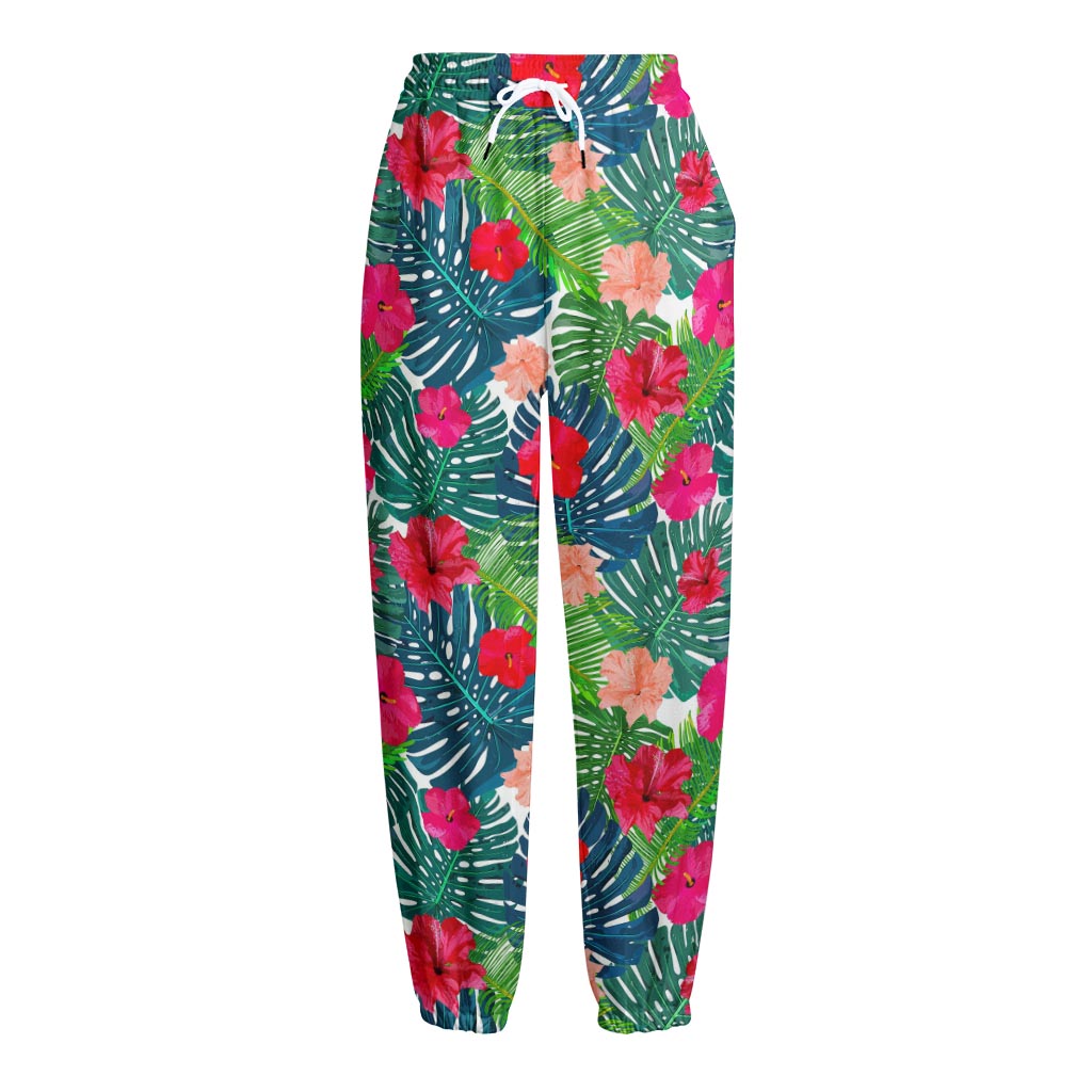 Colorful Hawaii Floral Pattern Print Fleece Lined Knit Pants
