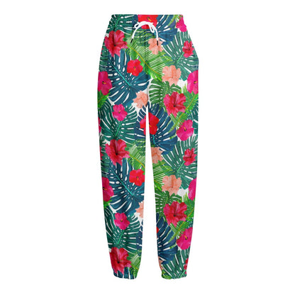 Colorful Hawaii Floral Pattern Print Fleece Lined Knit Pants