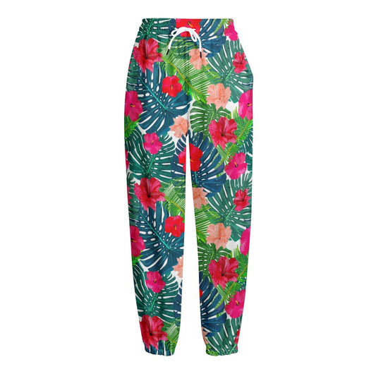Colorful Hawaii Floral Pattern Print Fleece Lined Knit Pants