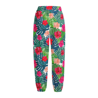 Colorful Hawaii Floral Pattern Print Fleece Lined Knit Pants