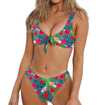 Colorful Hawaii Floral Pattern Print Front Bow Tie Bikini