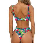 Colorful Hawaii Floral Pattern Print Front Bow Tie Bikini
