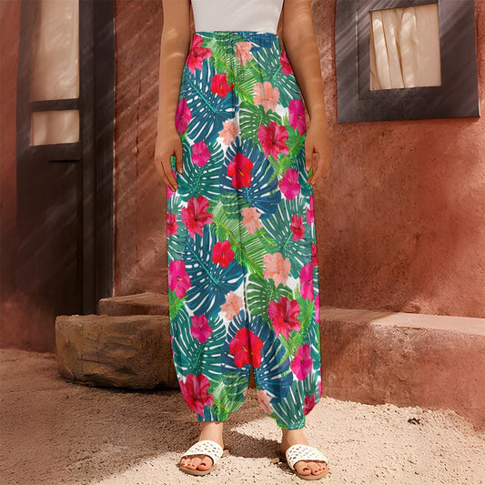 Colorful Hawaii Floral Pattern Print Harem Pants