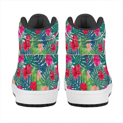 Colorful Hawaii Floral Pattern Print High Top Leather Sneakers