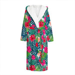 Colorful Hawaii Floral Pattern Print Hooded Bathrobe