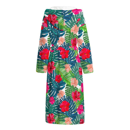 Colorful Hawaii Floral Pattern Print Hooded Bathrobe