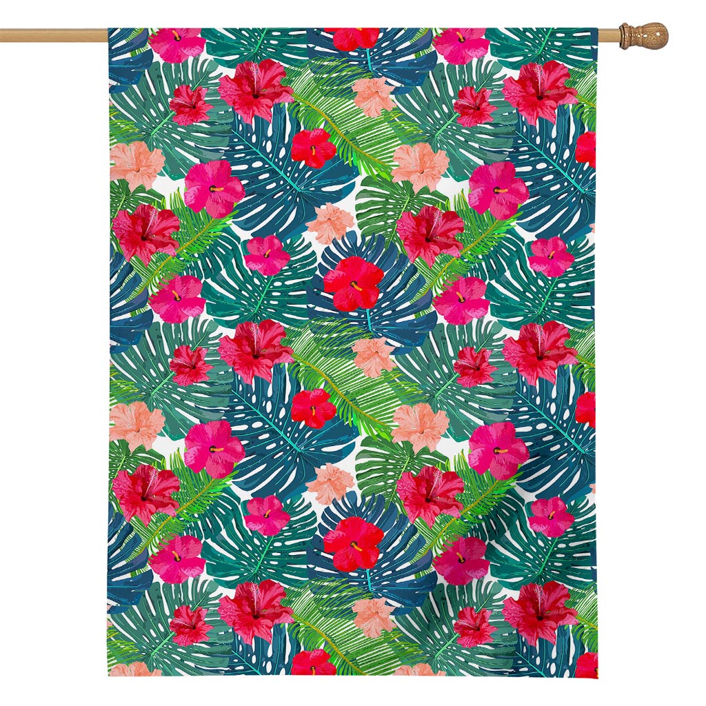 Colorful Hawaii Floral Pattern Print House Flag