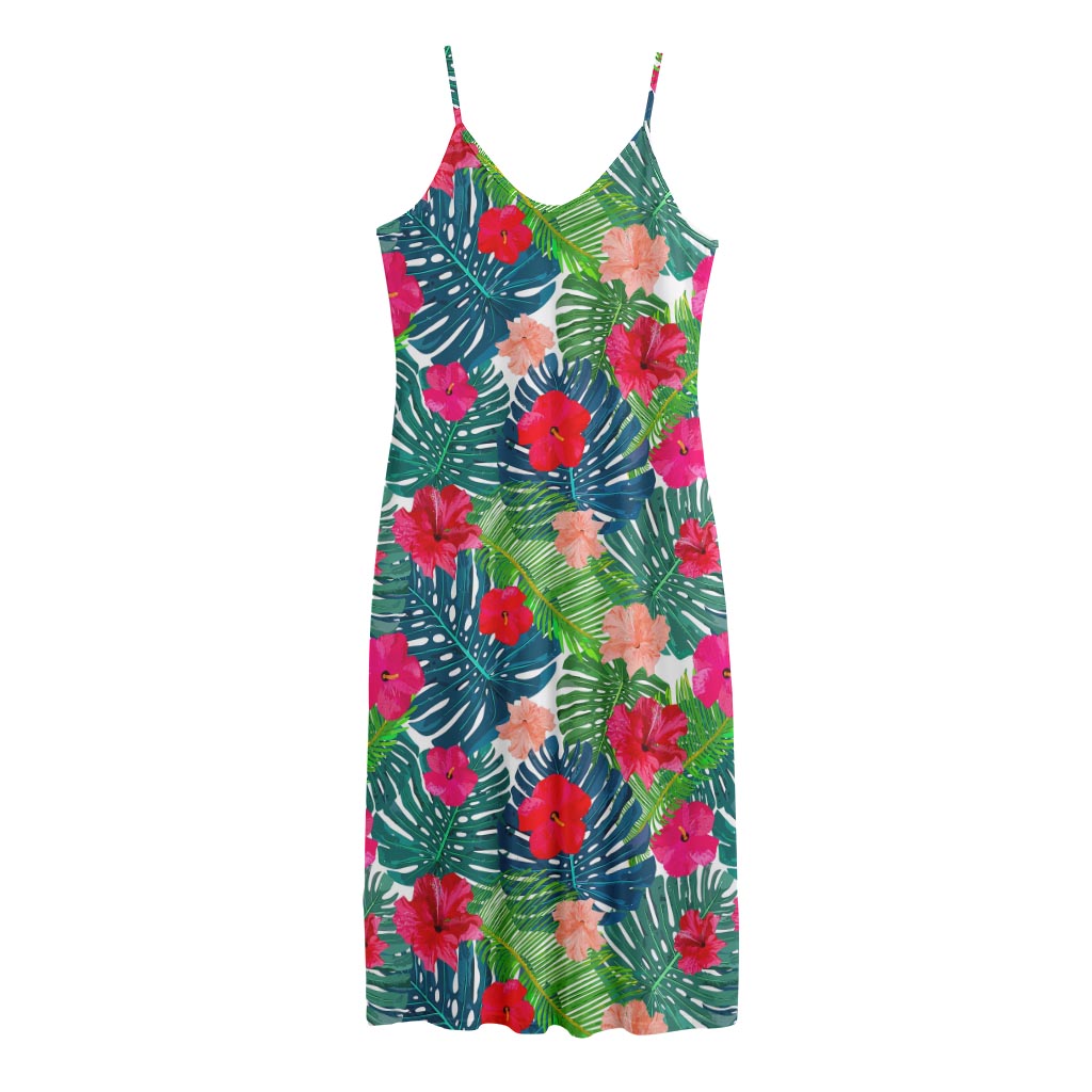 Colorful Hawaii Floral Pattern Print Jersey Midi Cami Dress