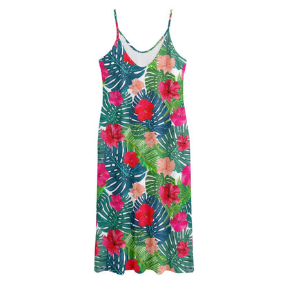 Colorful Hawaii Floral Pattern Print Jersey Midi Cami Dress