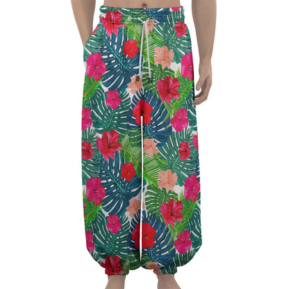 Colorful Hawaii Floral Pattern Print Lantern Pants