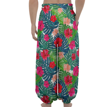 Colorful Hawaii Floral Pattern Print Lantern Pants