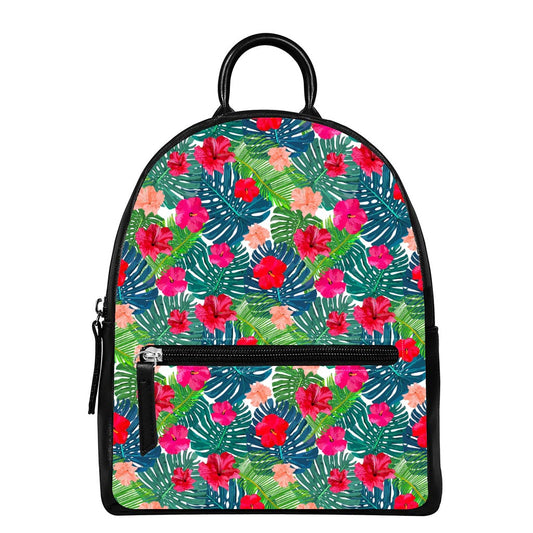Colorful Hawaii Floral Pattern Print Leather Backpack