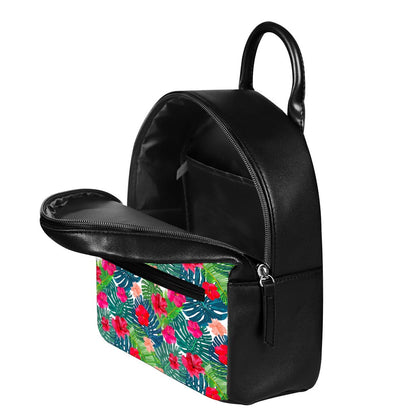 Colorful Hawaii Floral Pattern Print Leather Backpack