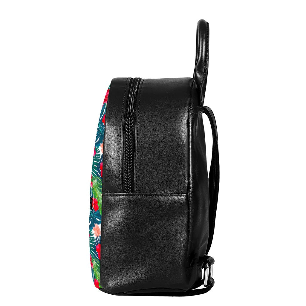 Colorful Hawaii Floral Pattern Print Leather Backpack