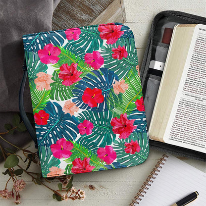 Colorful Hawaii Floral Pattern Print Leather Bible Cover