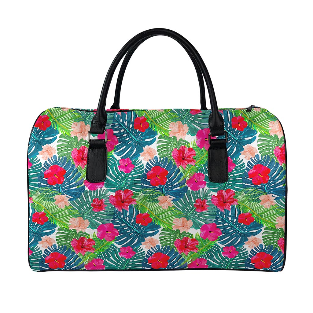 Colorful Hawaii Floral Pattern Print Leather Duffle Bag