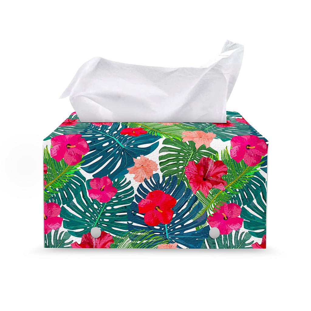 Colorful Hawaii Floral Pattern Print Leather Tissue Box Cover
