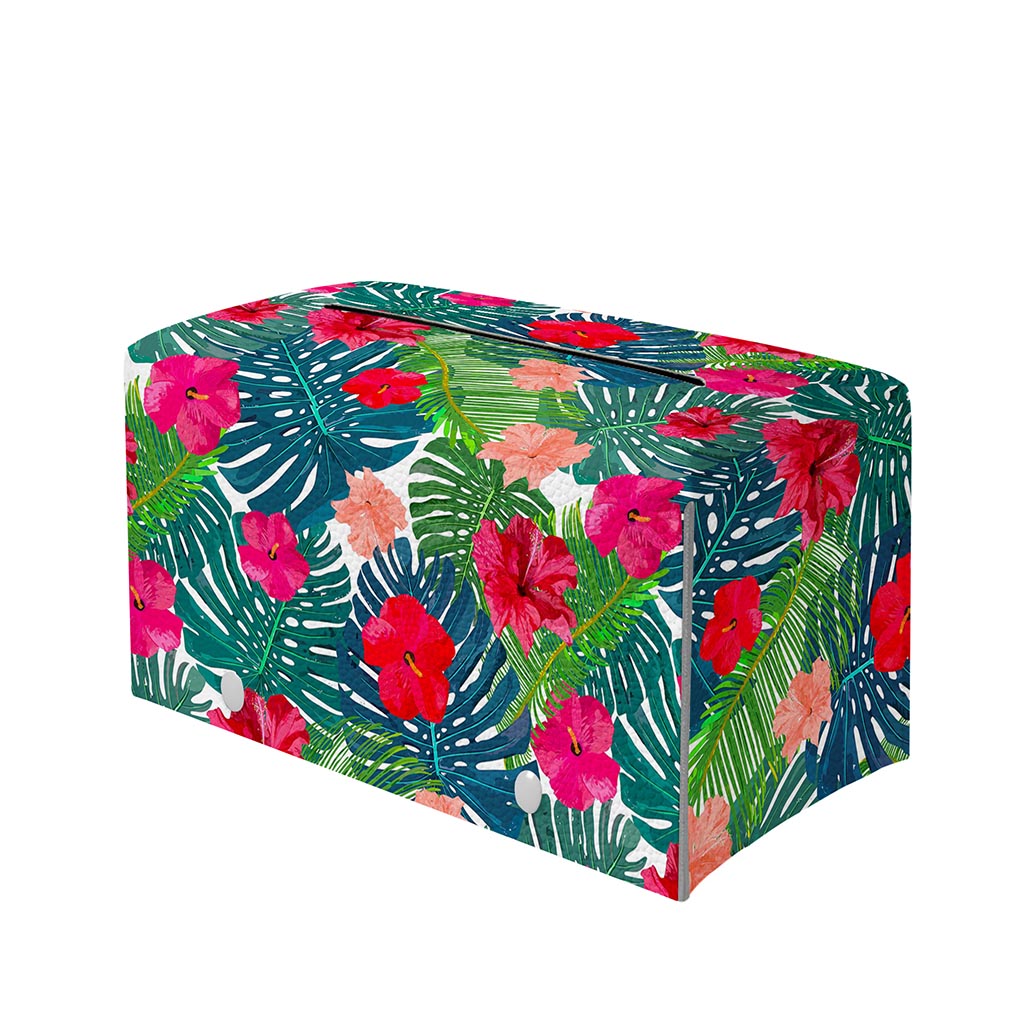 Colorful Hawaii Floral Pattern Print Leather Tissue Box Cover