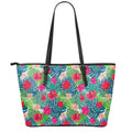 Colorful Hawaii Floral Pattern Print Leather Tote Bag With Zipper