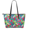 Colorful Hawaii Floral Pattern Print Leather Tote Bag