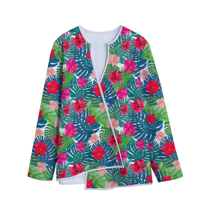 Colorful Hawaii Floral Pattern Print Long Sleeve Short Coat