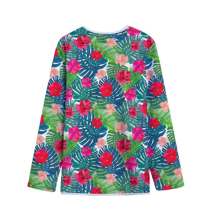 Colorful Hawaii Floral Pattern Print Long Sleeve Short Coat