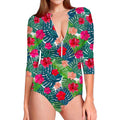 Colorful Hawaii Floral Pattern Print Long Sleeve Swimsuit