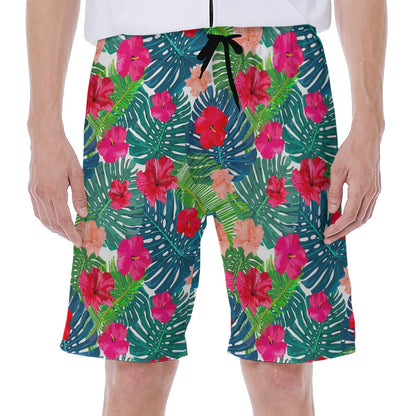 Colorful Hawaii Floral Pattern Print Men's Beach Shorts
