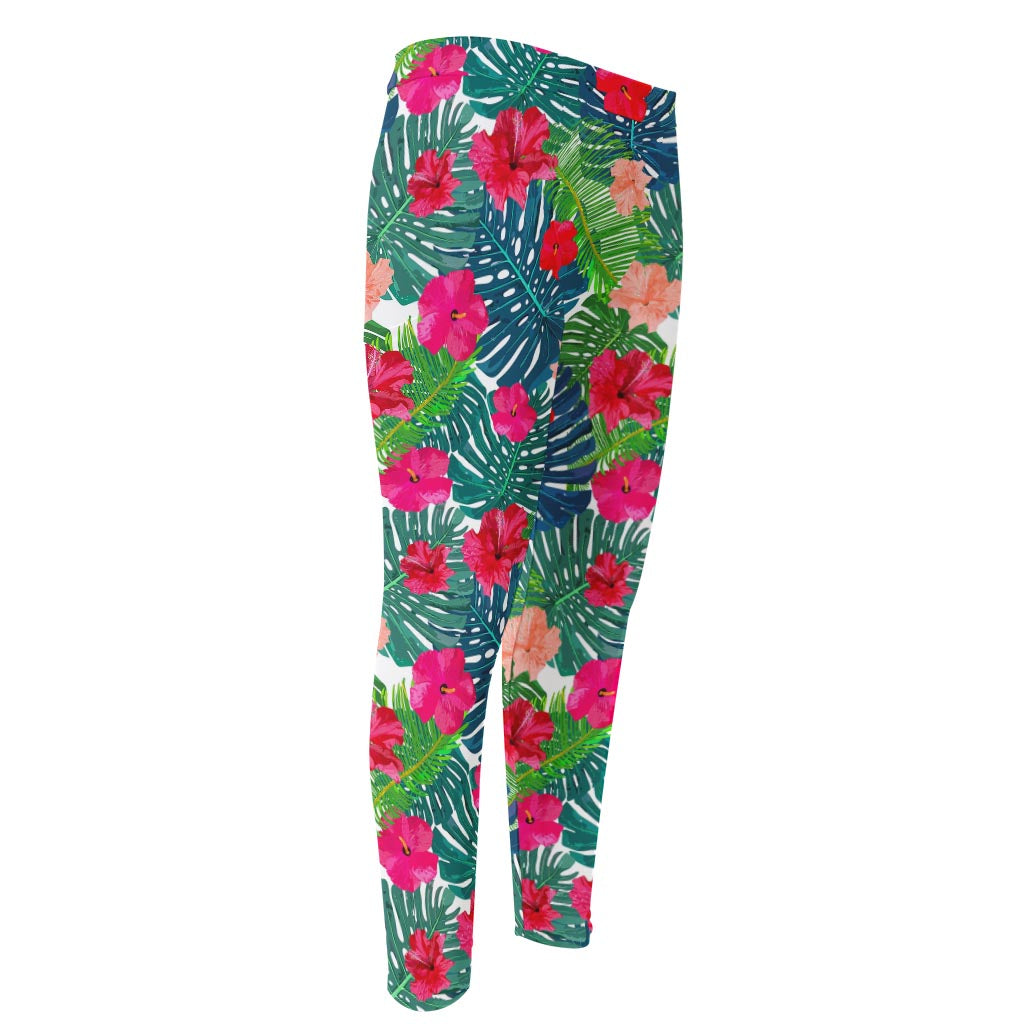 Colorful Hawaii Floral Pattern Print Men's Compression Pants