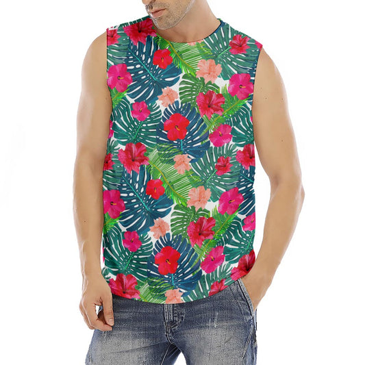 Colorful Hawaii Floral Pattern Print Men's Fitness Tank Top