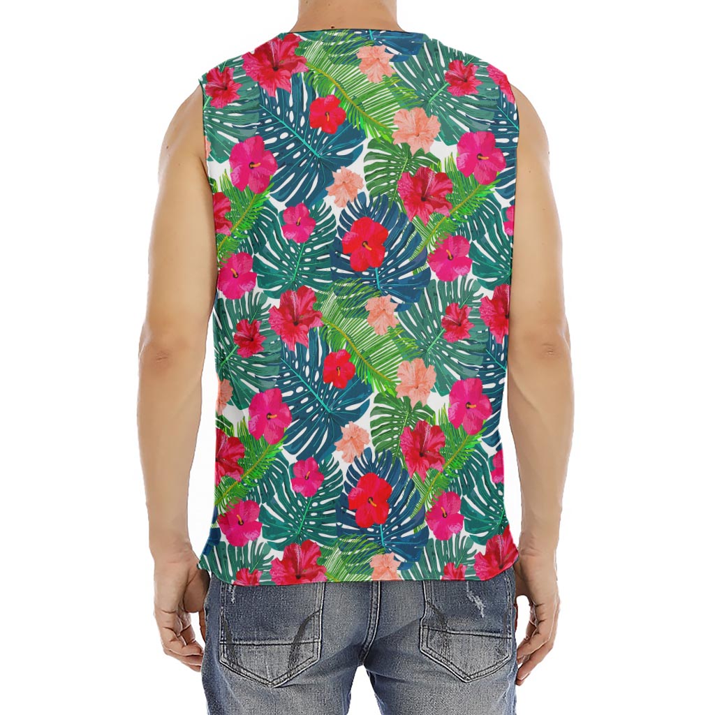 Colorful Hawaii Floral Pattern Print Men's Fitness Tank Top