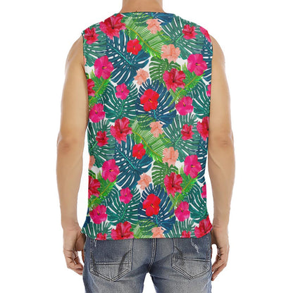 Colorful Hawaii Floral Pattern Print Men's Fitness Tank Top