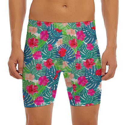 Colorful Hawaii Floral Pattern Print Men's Long Boxer Briefs