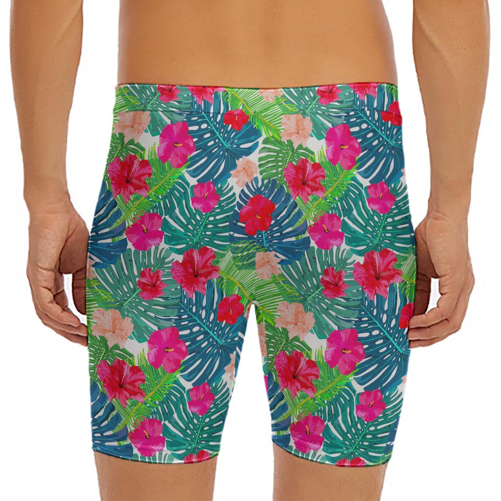 Colorful Hawaii Floral Pattern Print Men's Long Boxer Briefs
