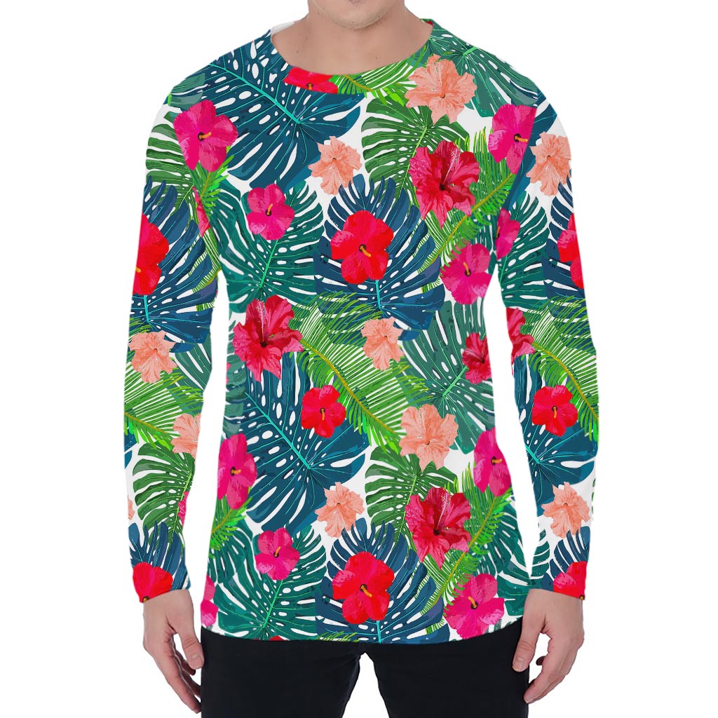Colorful Hawaii Floral Pattern Print Men's Long Sleeve T-Shirt