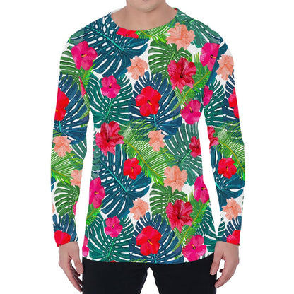 Colorful Hawaii Floral Pattern Print Men's Long Sleeve T-Shirt